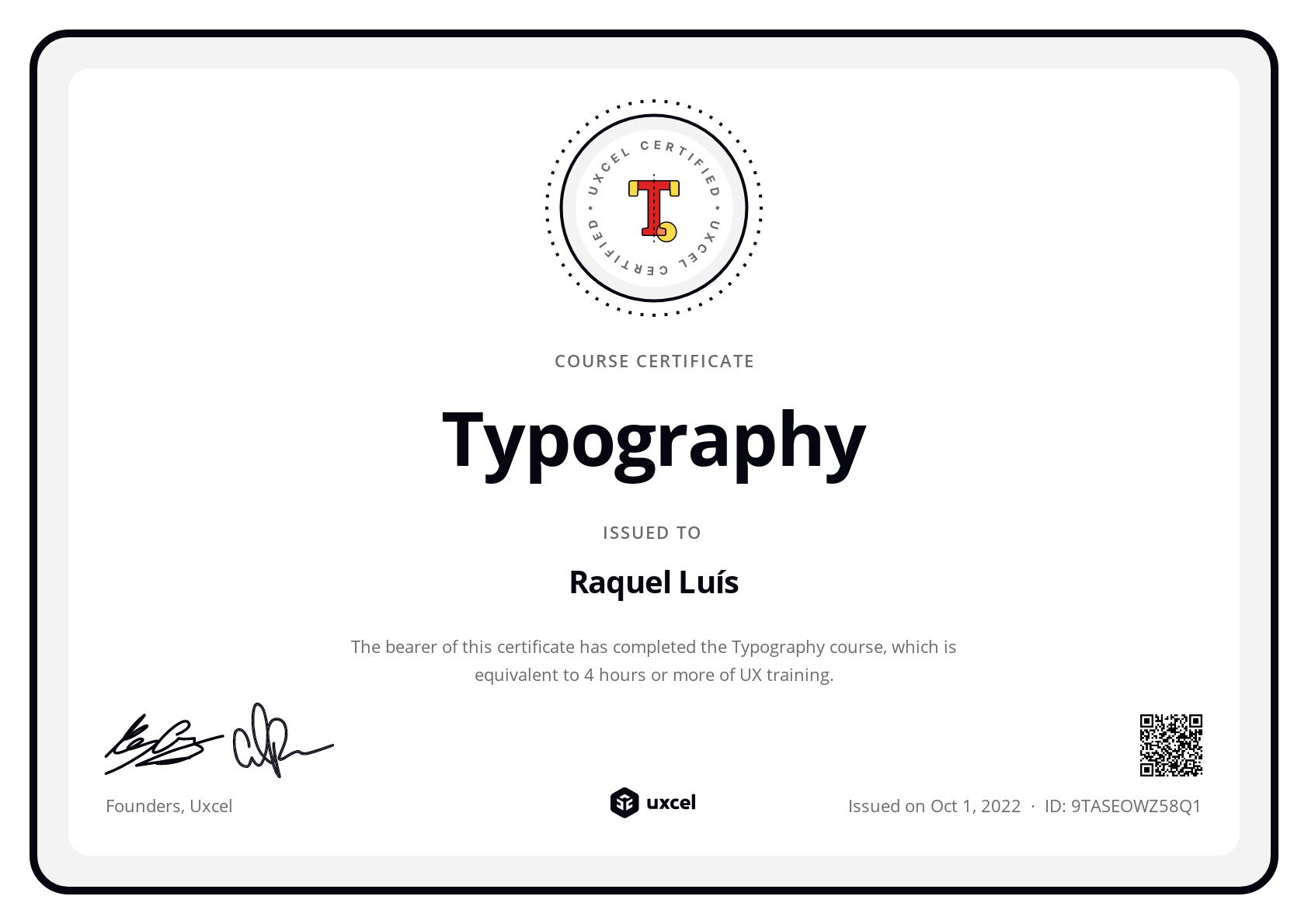 Raquel Luís's certificate